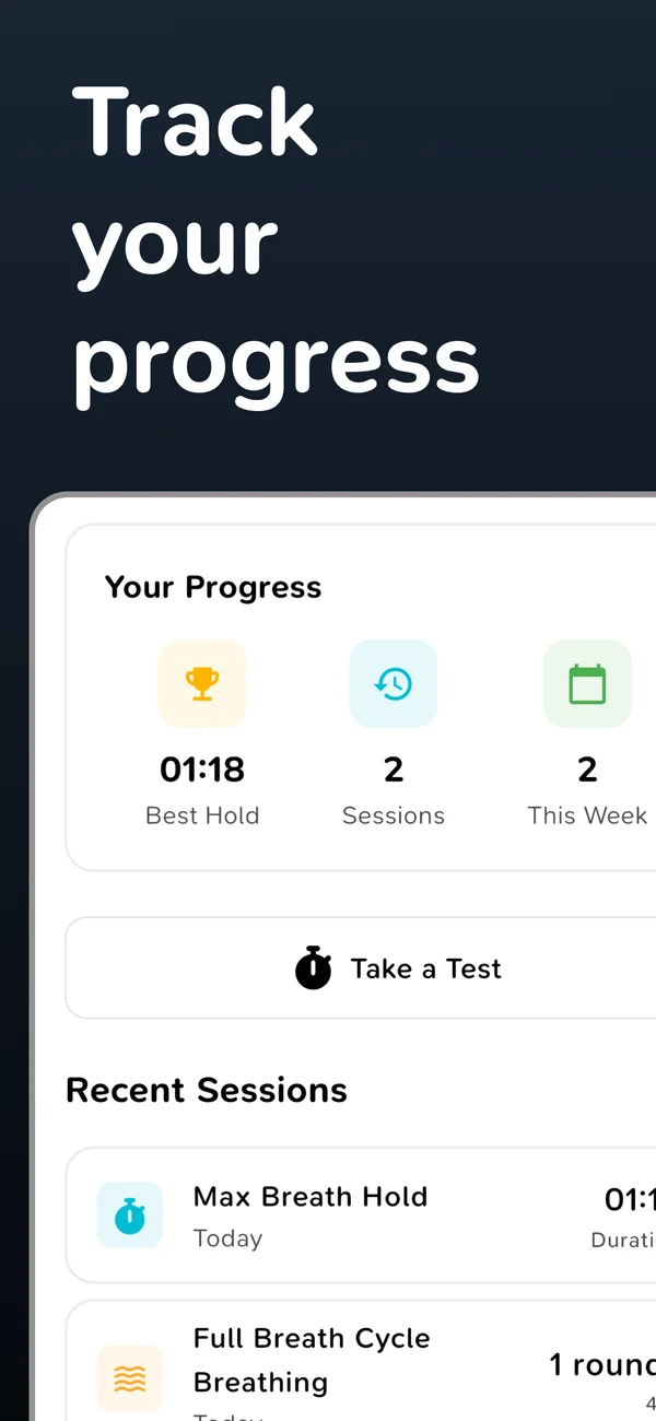 BreathHold progress and session history screen